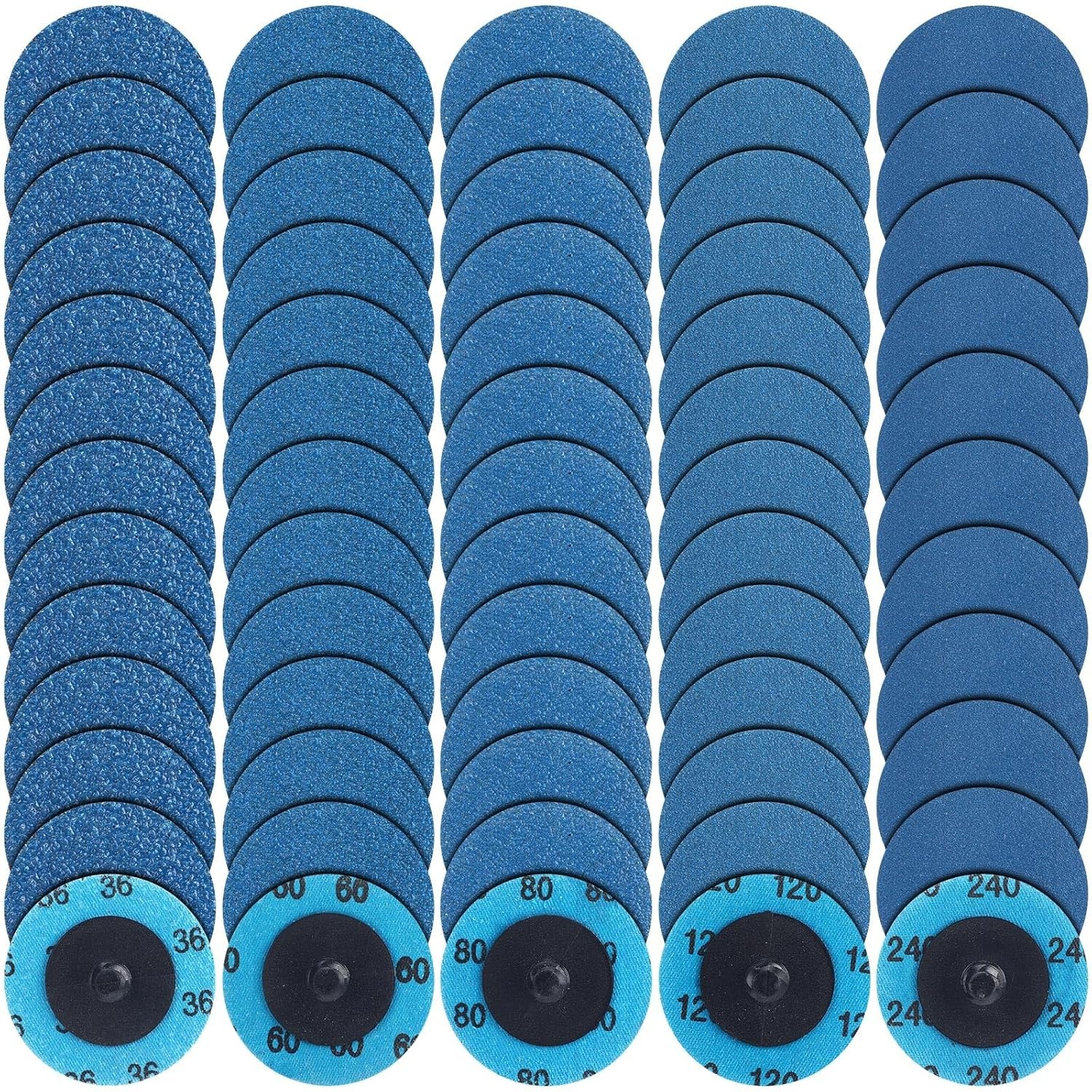 250 Pcs Mix Roll Lock Discs Set 36 60 80 120 240 Grit 2 Inch Blue
