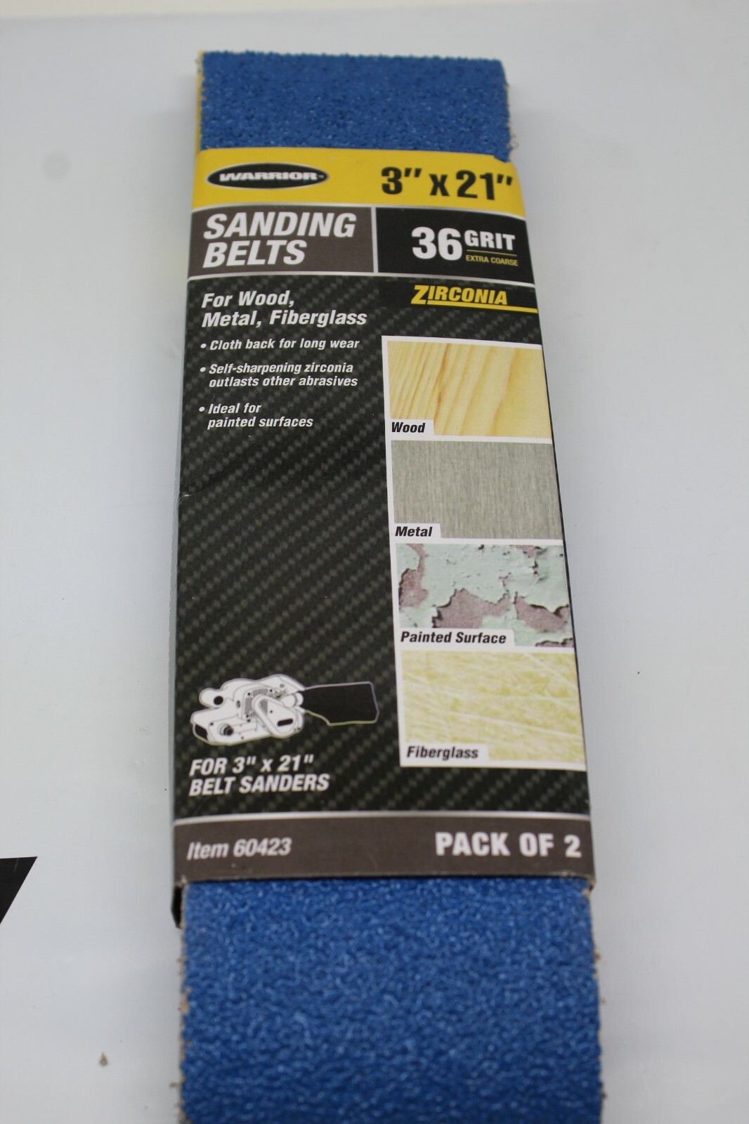 Warriors Sanding Belt 36 Grit 3″ X 21″ Item 60423 Wood, Metal, Fiberglass
