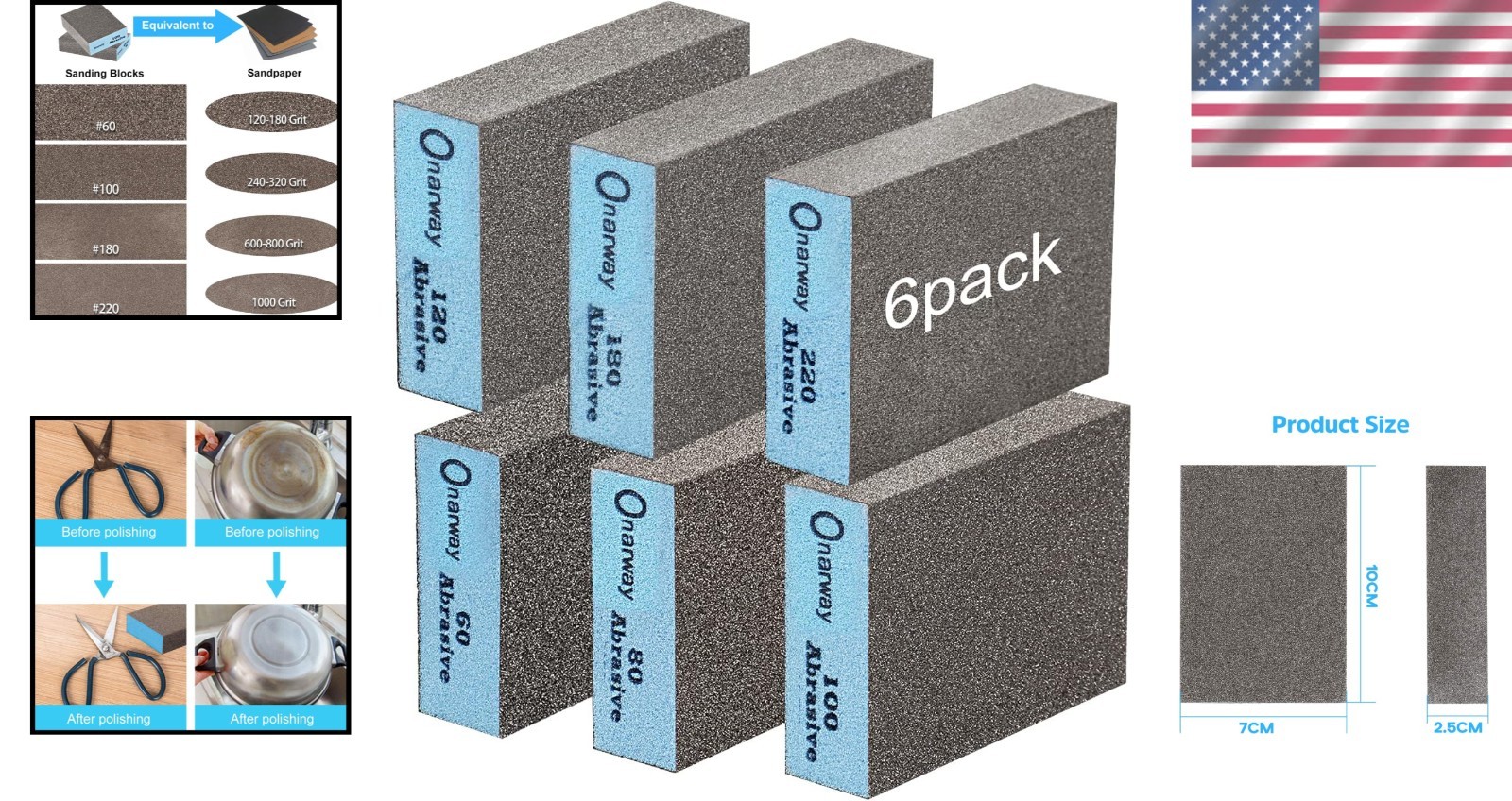 6 Pack Sanding Blocks – Dual-use Washable Sponges for Wood & Metal Finishing
