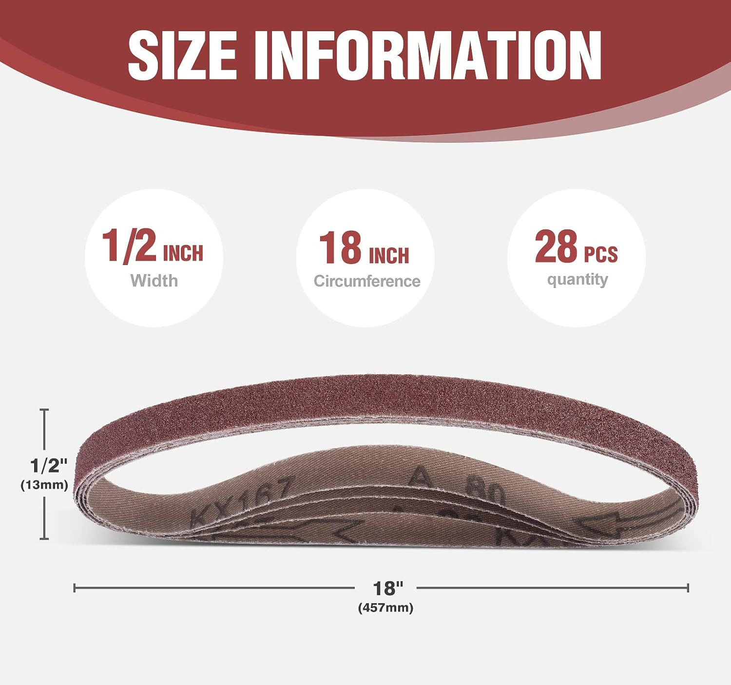 1/2×18 Inch Sanding Belts 28 Pcs 4 each of 36/40/60/80/120/180/240 Assorted Grit
