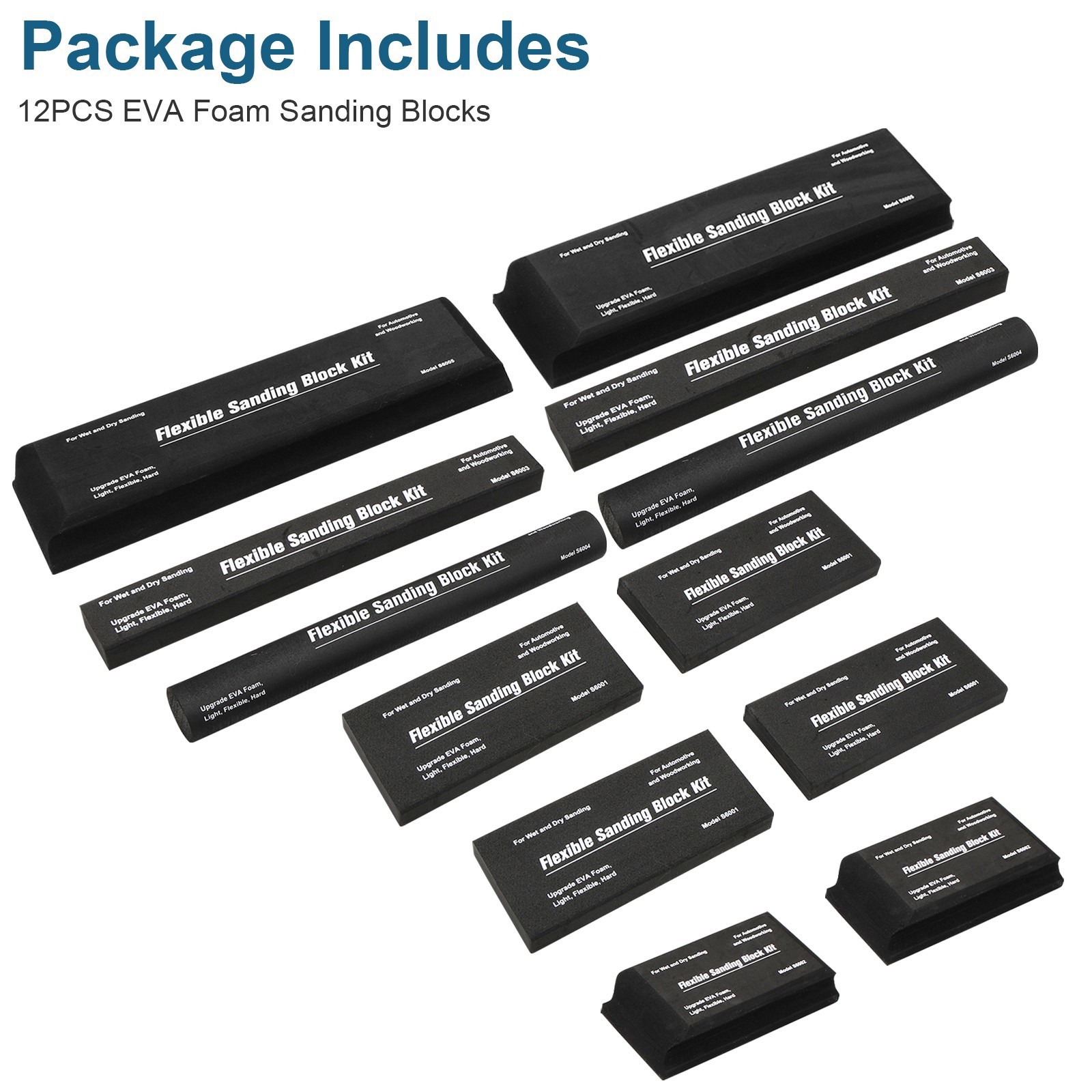 12x Sanding Block Kit Flexible EVA Wet Dry Sanding Blocks for Auto Body Woodwork
