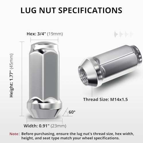 M14x1.5 Chrome Wheel Lug Nuts Set 32 PCS for Chevy Silverado Ram GMC Sierra
