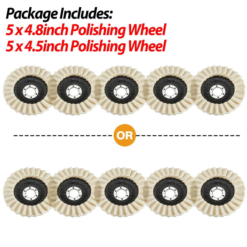 5PCS 4.5/4.8″ Wool Polishing Wheels Buffer Pads Flap Felt Polishing Finish Disc