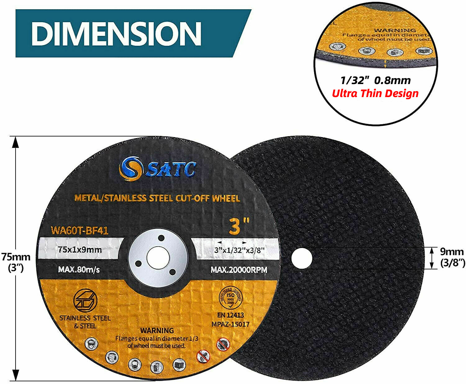25PC Cut Off Wheels 3 in x1/32″ x 3/8″ Metal Cutting Disc Blade Die Grinder Tool