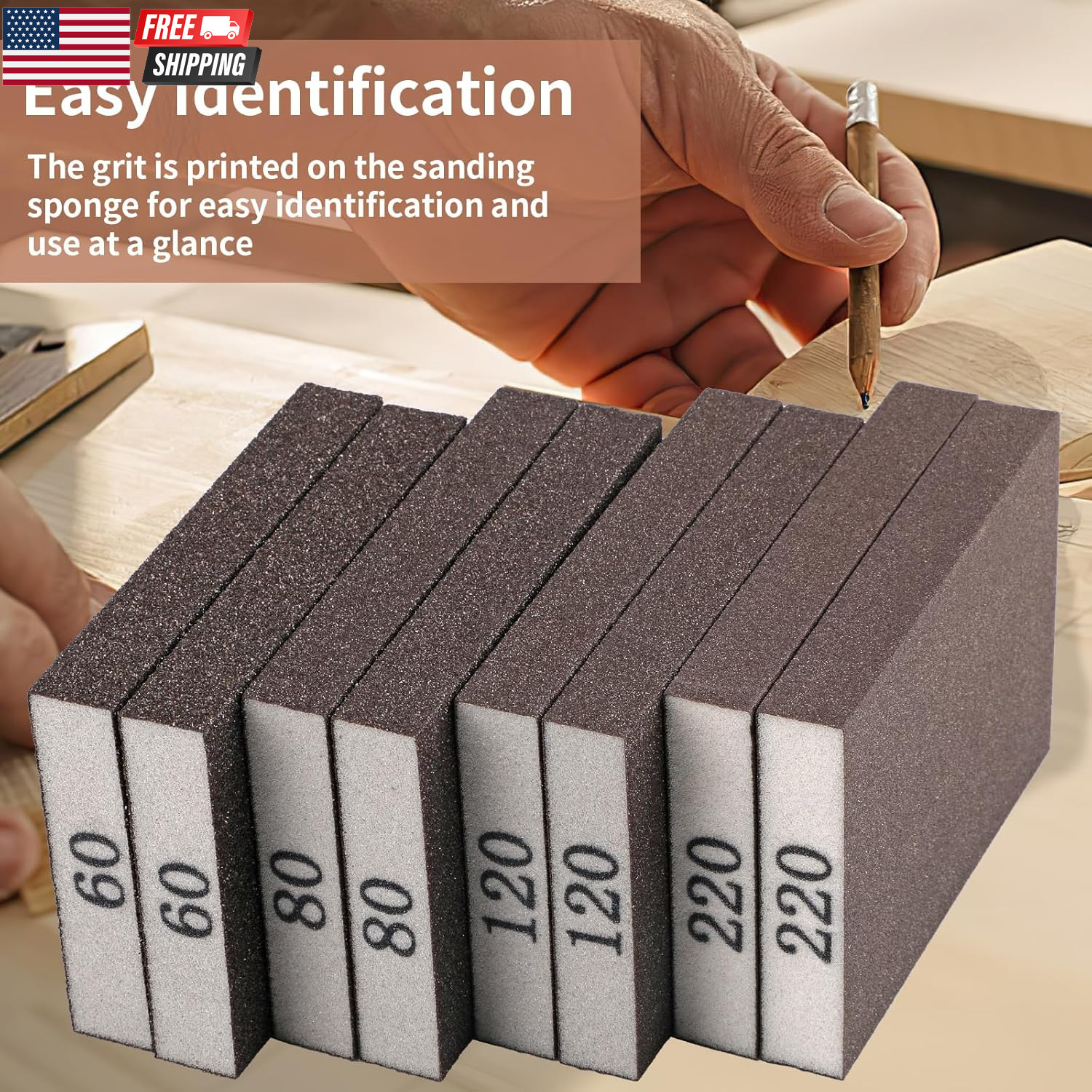 8 Pack Sanding Sponge, Sanding Blocks 60/80/120/220 Grit Assortment, Sand Paper