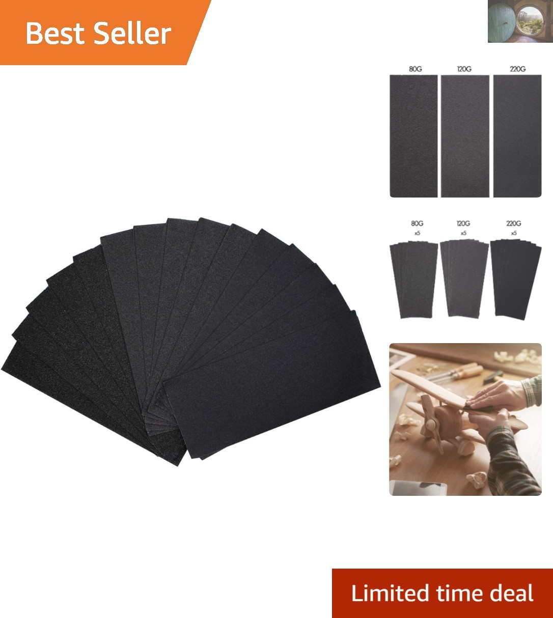 15-Piece Assorted Grit Sandpaper Set for Wood, Metal & Auto Finishing 9 x 3.6 in