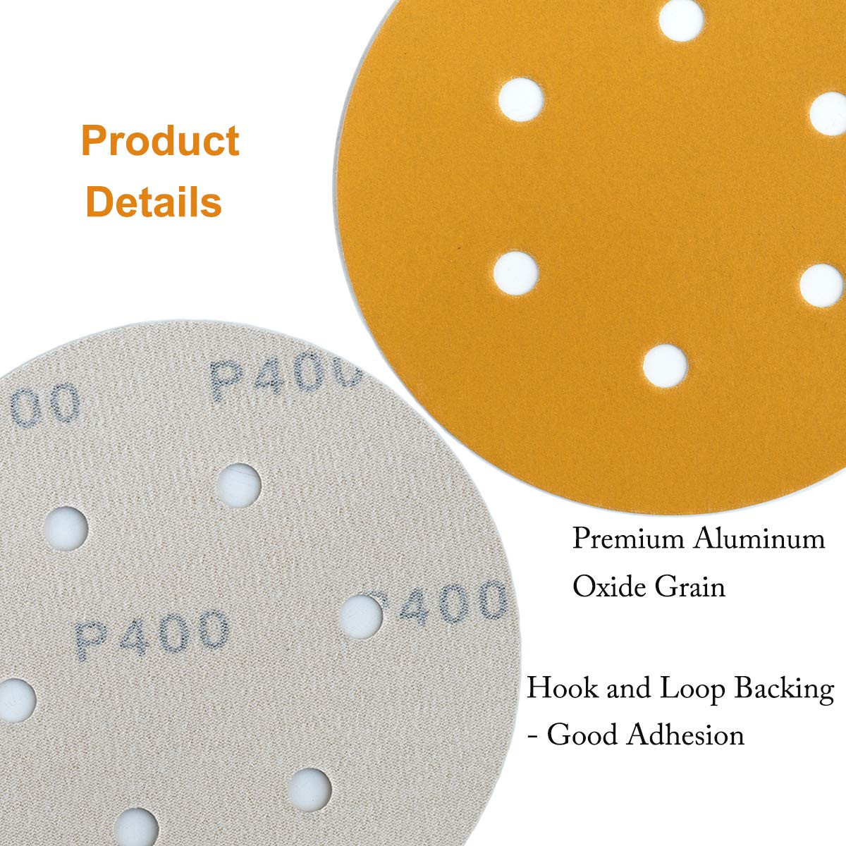 6-Inch 6-Hole Hook and Loop Sanding Discs 400-Grit, Random Orbital Sandpaper