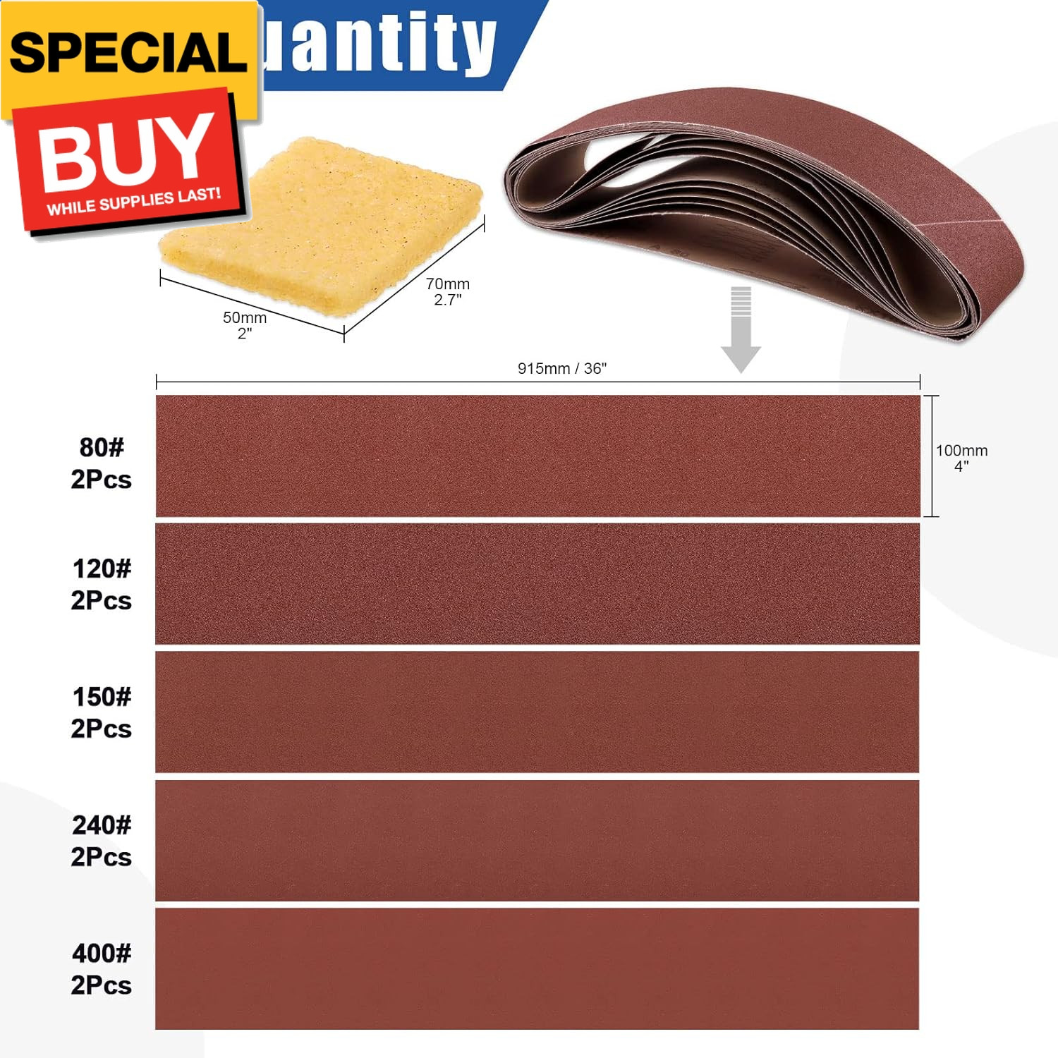 23Pcs Sanding Belts and Sanding Discs Set Including 10Pcs 4 x 36 Inch 80/120/150