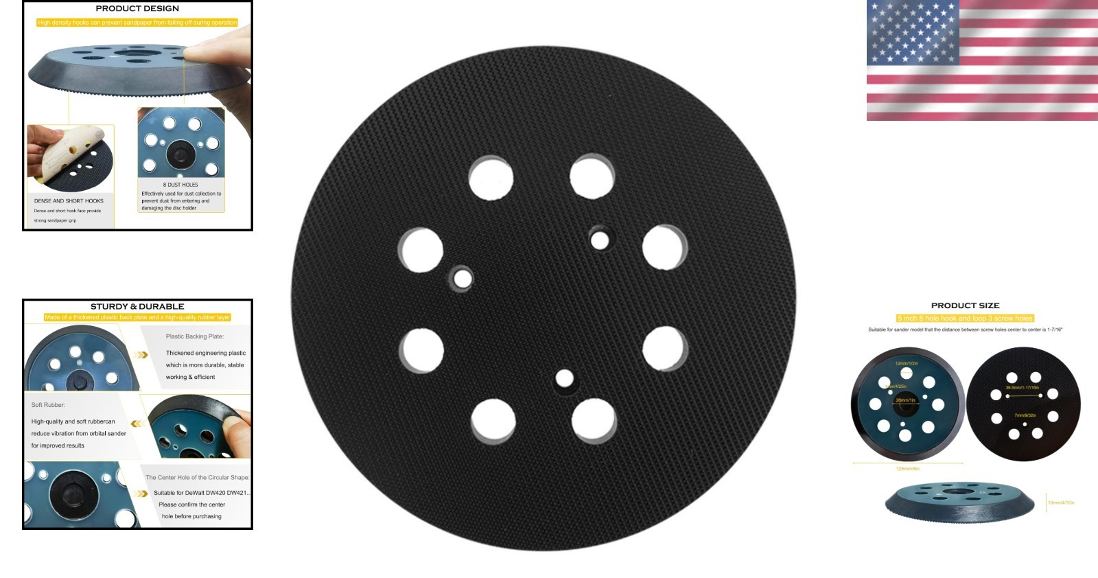 5″ Hook and Loop Replacement Sander Pad, Compatible with Porter Cable Models