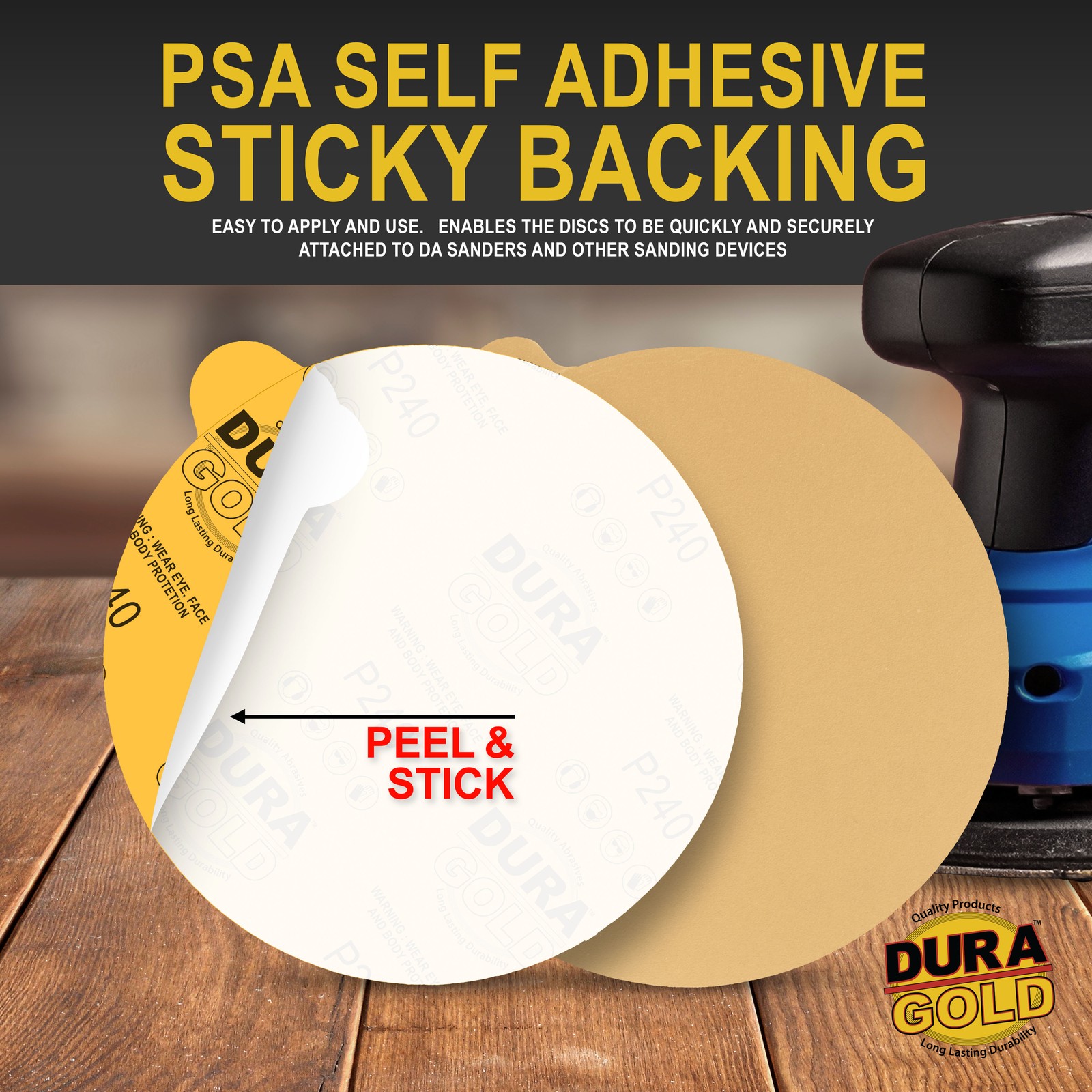 Dura-Gold 240 Grit – 6″ PSA Stickyback DA Sandpaper Sanding Discs Box 50