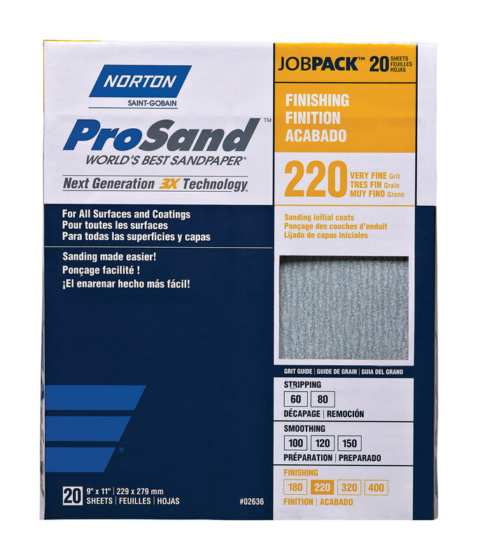 Norton 7660768167 220-Grit Aluminum Oxide Very Fine Sandpaper 11 L x 9 W in.