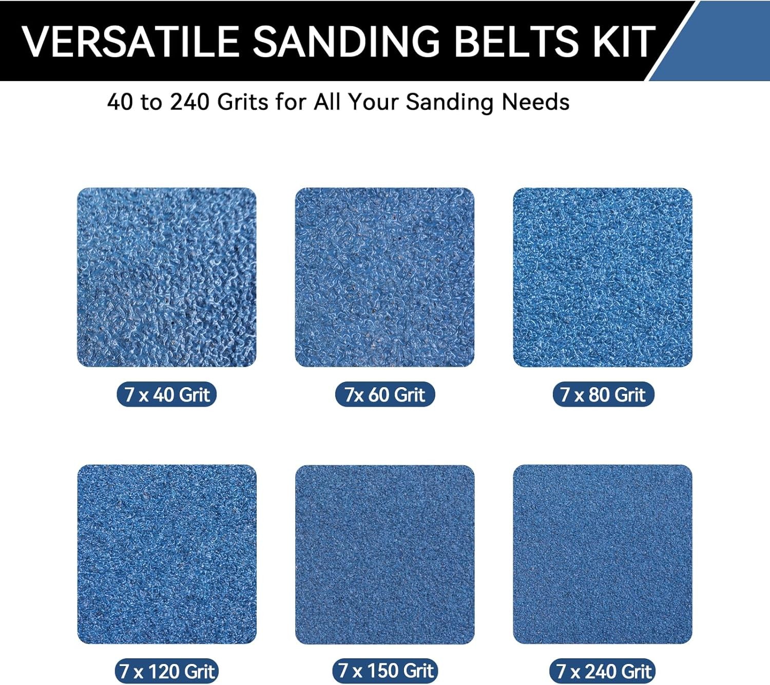 1/2X18 Inch Sanding Belts 42 Pcs 6 Grits Sizes (7 Each of 40/60/80/120/150/240 G