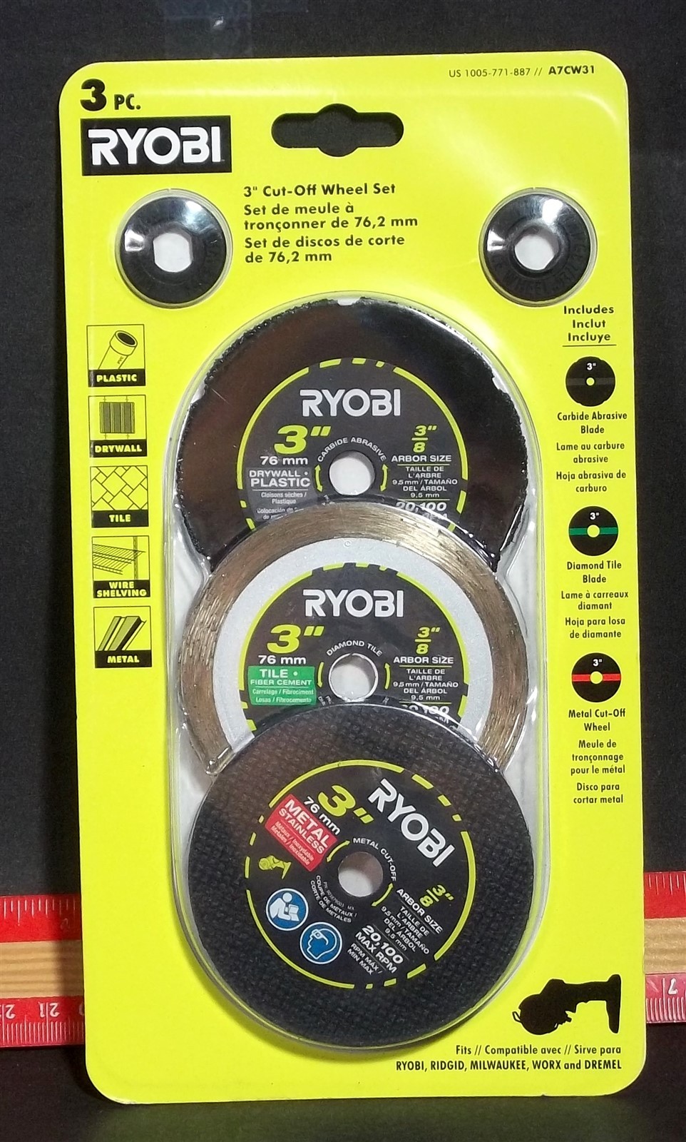 Ryobi 3″ Cut-off Wheel Set – (3) Wheels, Brand New A7CW31