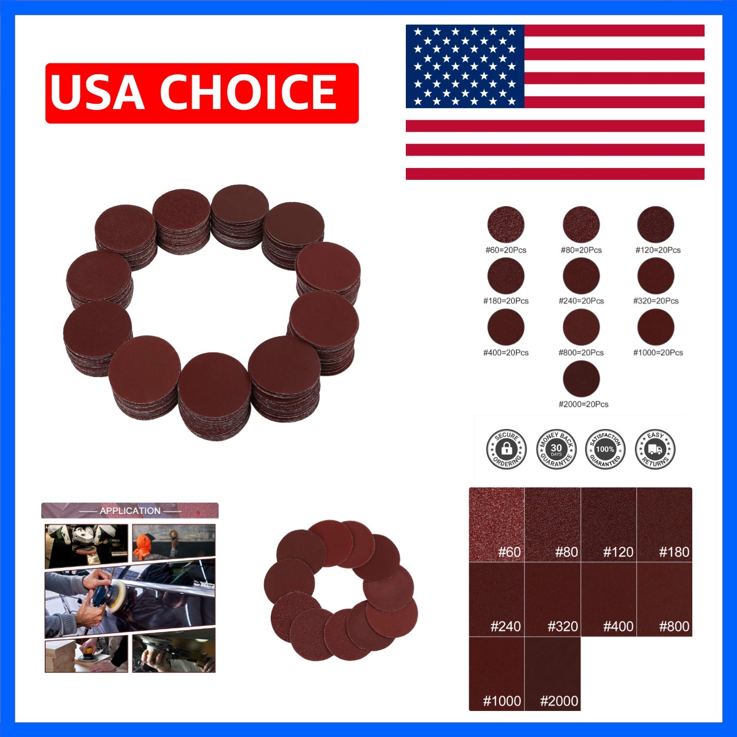 200pcs 2 Inch Hook and Loop Sanding Discs Sandpaper 60 80 120 180 240 320 400…