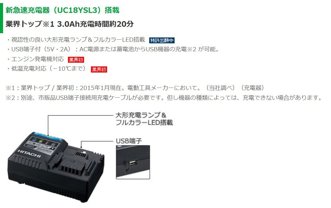 HiKOKI Quick Charger Slide-type Lithium-ion Battery Compatible with 14.4V to 18V