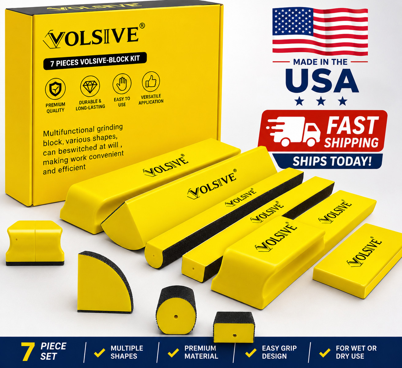 7Pcs Hand Sanding Block Set, Rectangle Handheld Sanding Pad, Hook and Loop Inter