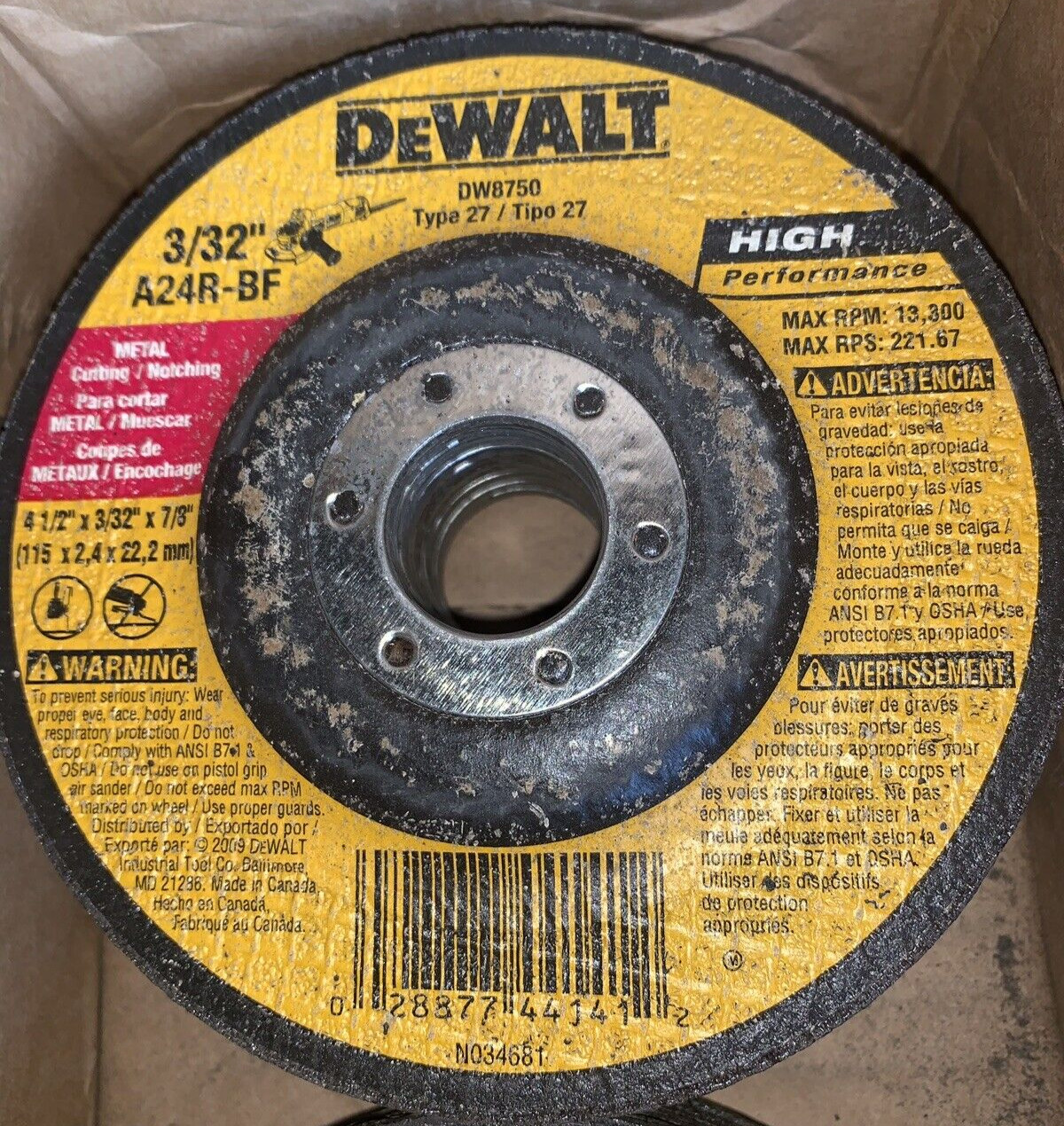 Dewalt DW8750 A24R Type 27 4 1/2″ x 3/32″ x 7/8″ Cutting / Notching Disc QTY 1