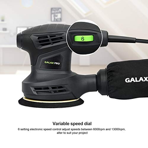13000OPM Max 6 Variable Speeds Orbital Sander with 15Pcs Sanding Discs, 280W