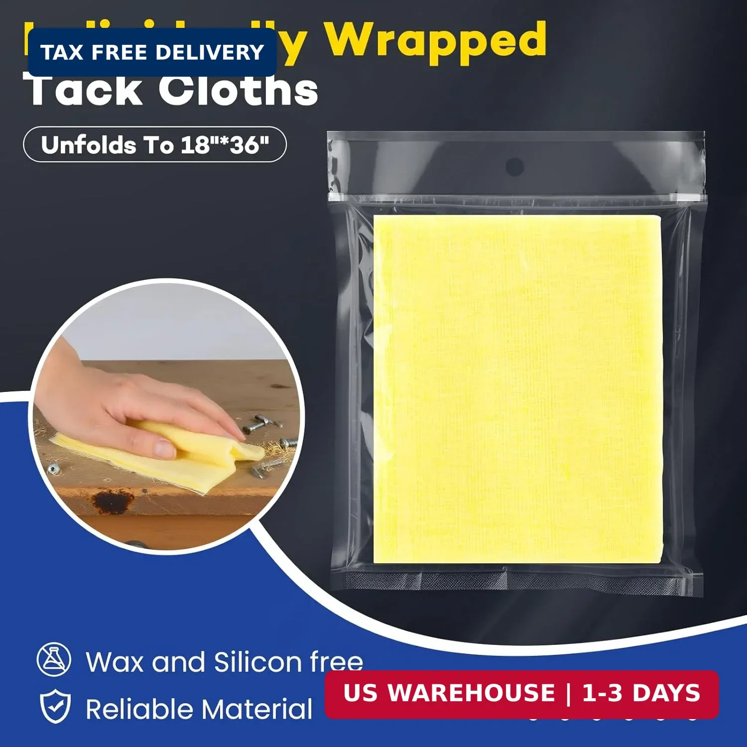 CAREGY 48Pcs Tack Cloth for Removing Dust from Woodworking, Sanding Particles, C