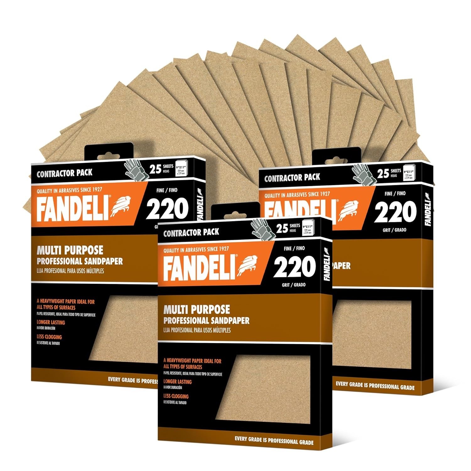 Multi-Purpose 220 Grit Sandpaper – 75 Sheets for Wood & Metal | Made in Mexico