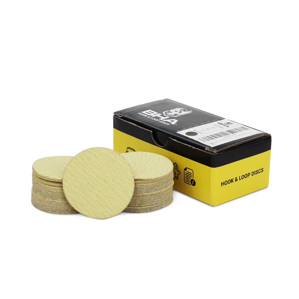 BHA 2″ Inch Gold Hook & Loop Sanding Discs Orbital DA Sandpaper – 50 Pack
