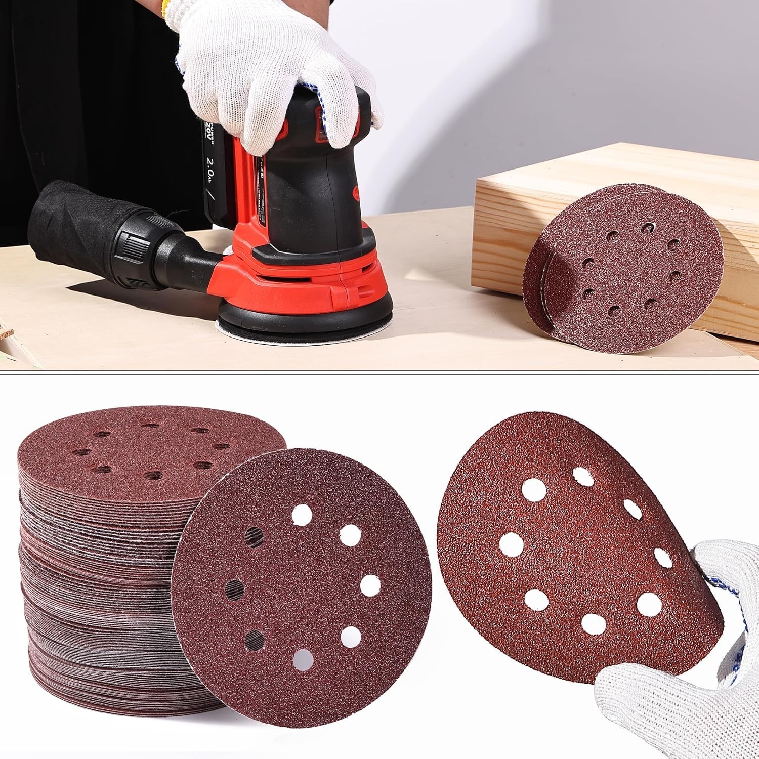 Red Sanding Discs 5 Inch 100 Count Aluminum Oxide Assorted Grits Perfect for DIY