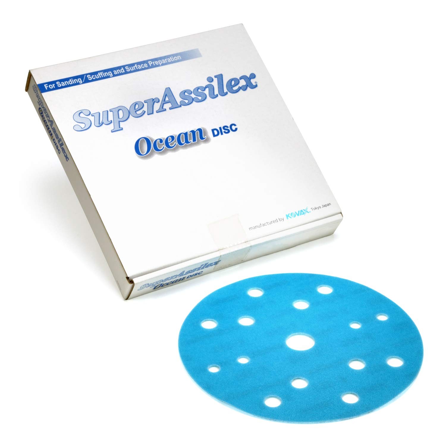 Super Assilex Flexible 6 inch Sanding Discs, Ocean K-360, 15 Holes, Hook & Loop,