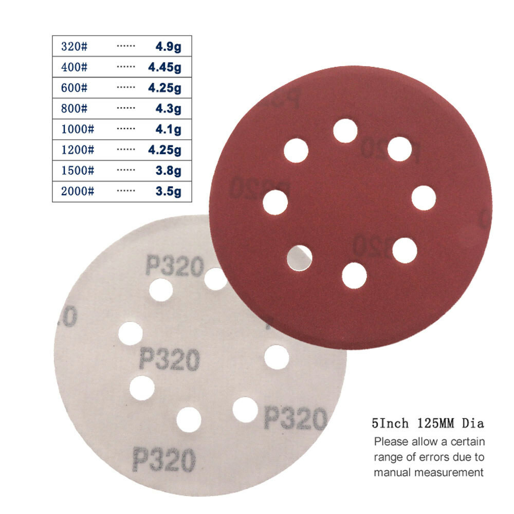 8 Hole Hook & Loop Sanding Disc 5″ 125mm Red Sandpaper Pads Orbital 40-2000 Grit