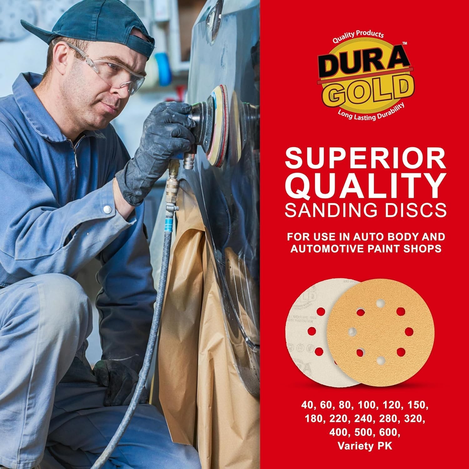 – Variety Pack – 5″ Gold Sanding Discs – 8-Hole Dustless Hook and Loop – 10 E…