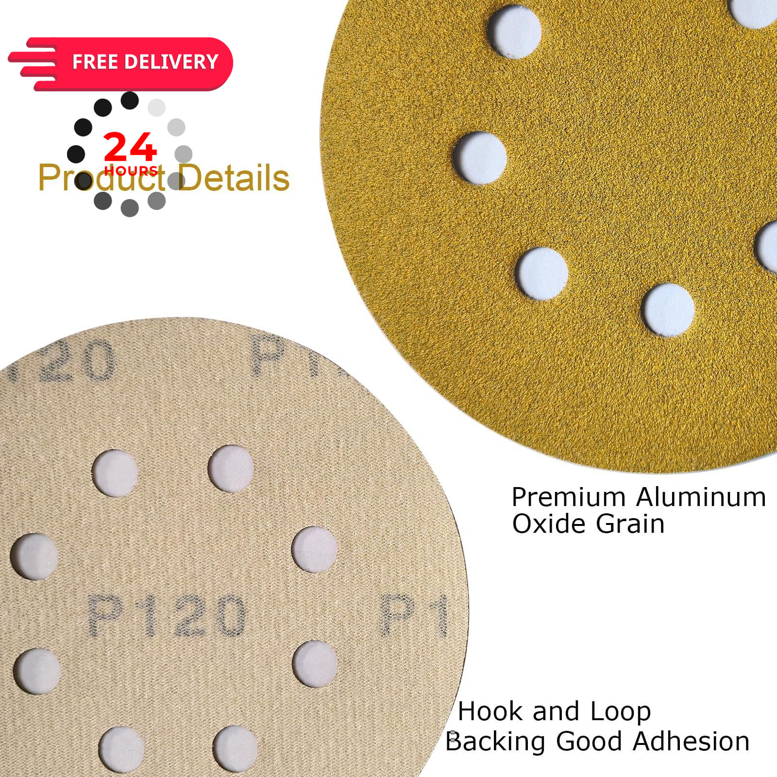 50 Pcs 5 Inch 8 Holes Dustless Sanding Discs, Hook & Loop Sandpaper 80, 120,…