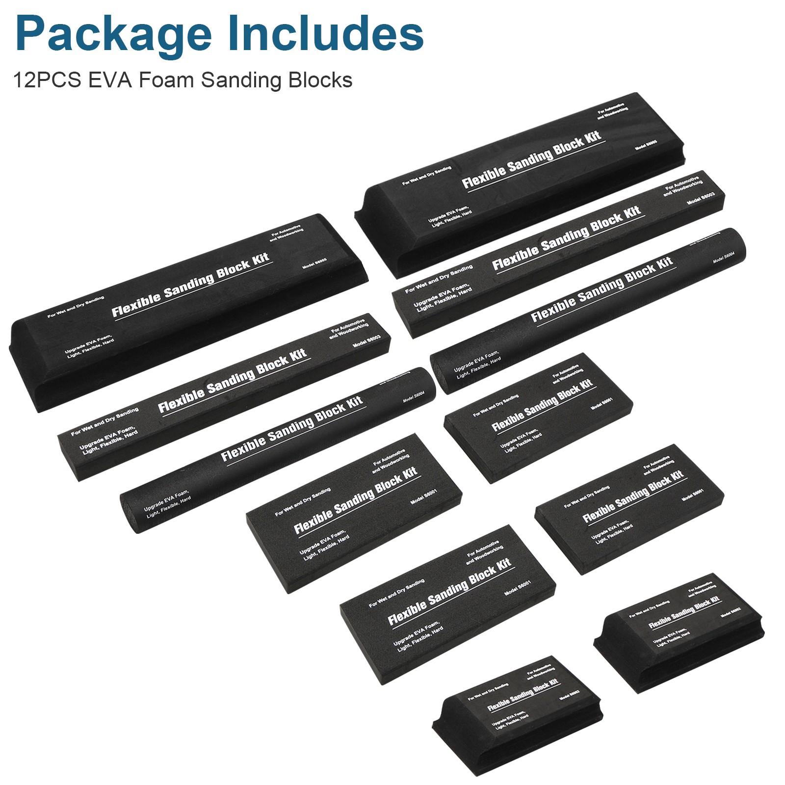 12x EVA Foam Sanding Block Set Wet Dry Sandpaper for Automotive Wood Body Repair