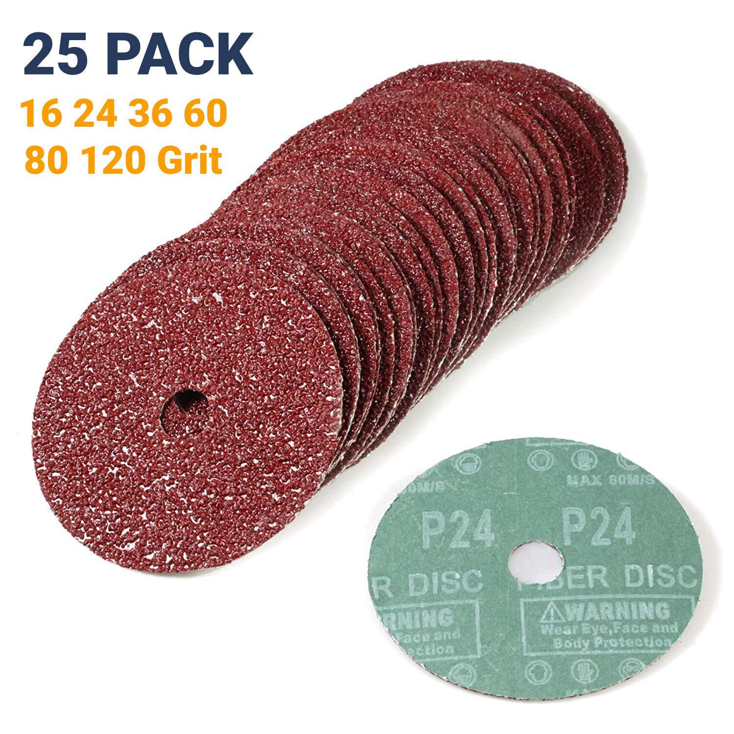 25x 4-1/2″ Calcined AO Resin Fiber Sanding Grinding Disc 16 24 36 60 80 120 Grit