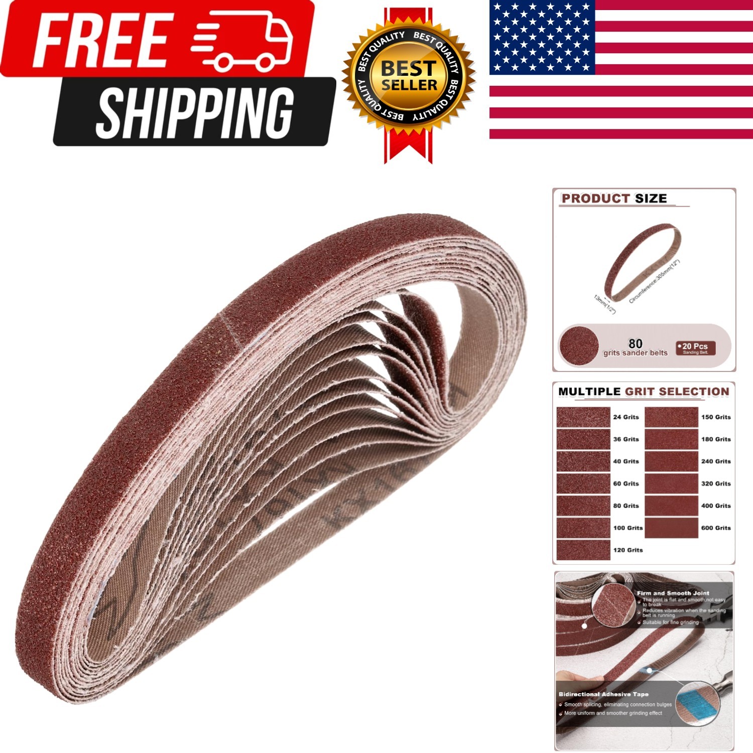 HARFINGTON 1/2 x 12 Inch Sanding Belts, 20 Pcs 80 Grits 1/2×12 inch(80 grit)