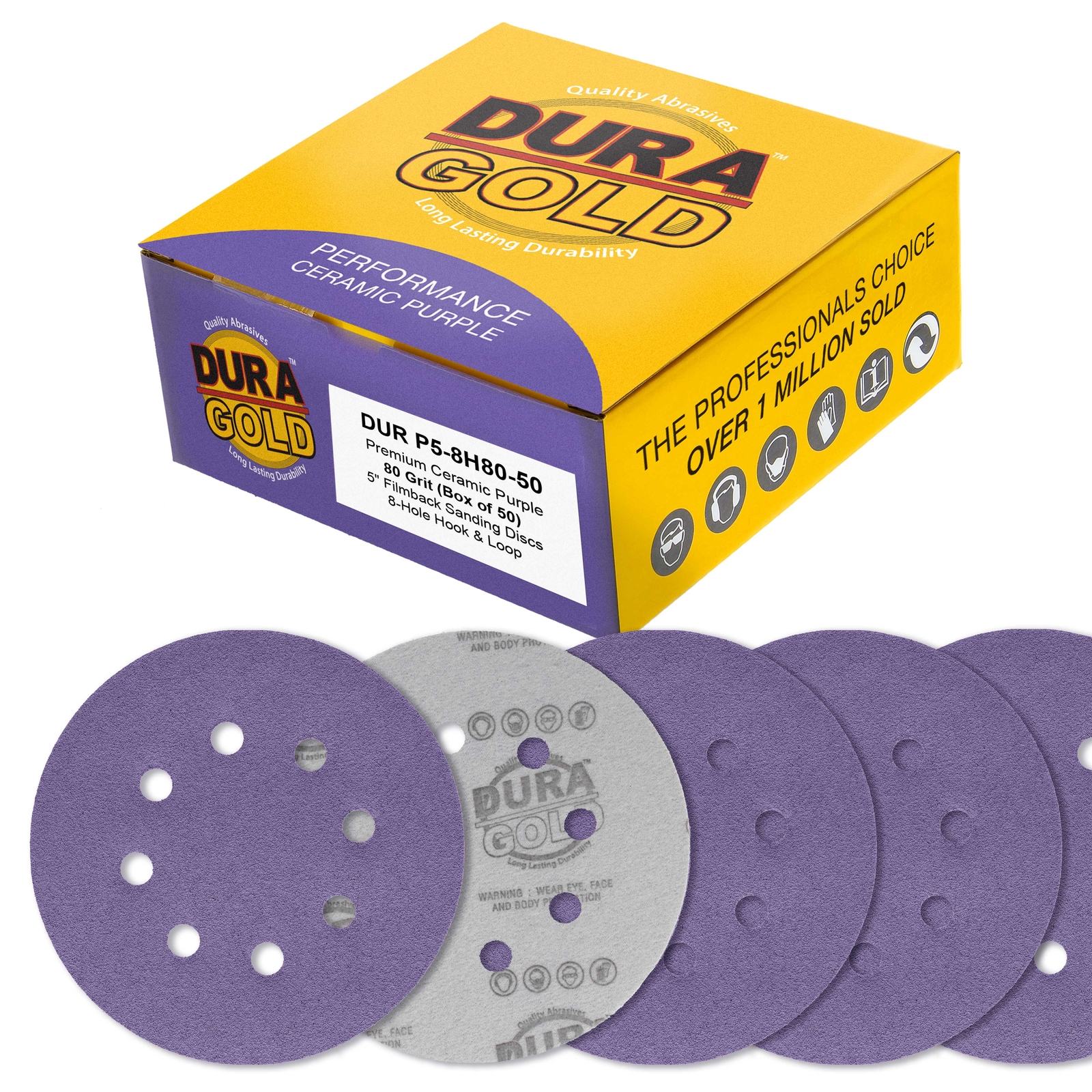 80 Grit 5″ Ceramic Sanding Discs, 8-Hole, Box of 50 – Hook & Loop Sandpaper
