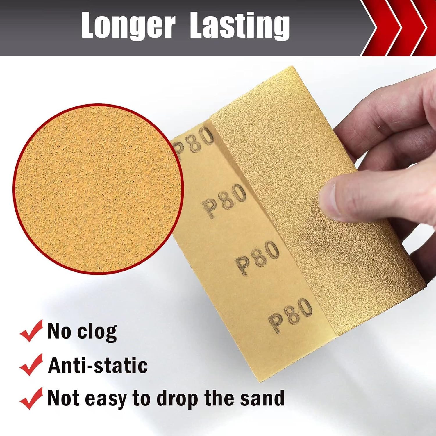 50 Pcs 1/4 Sheet Sandpaper, Premium Sand Paper 80/120/150/220/320/400 Grit Sand