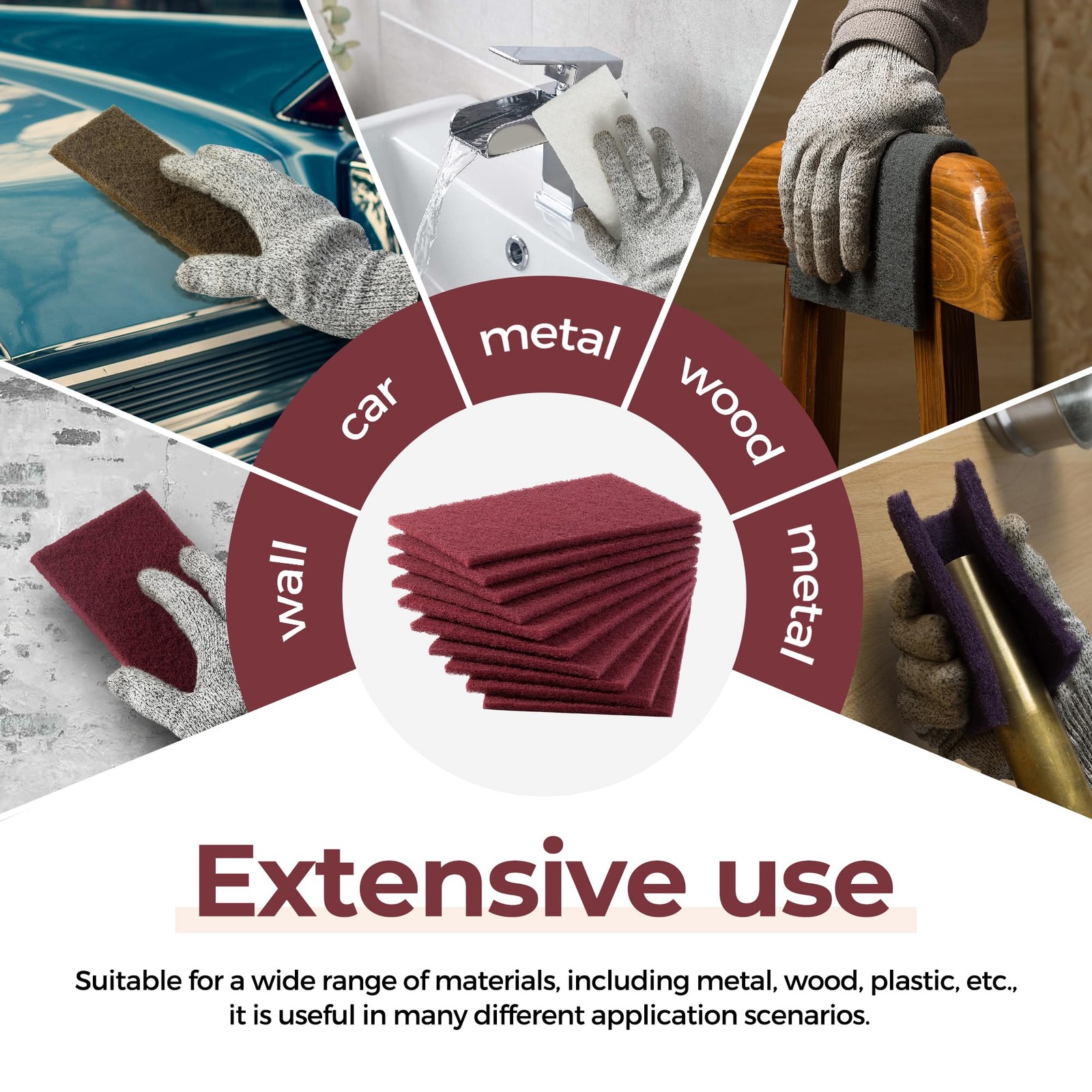 Maroon Scuff Pads 6 x 9 Inch 320 Grit 10PCS for Paint Prep Sanding Cleaning