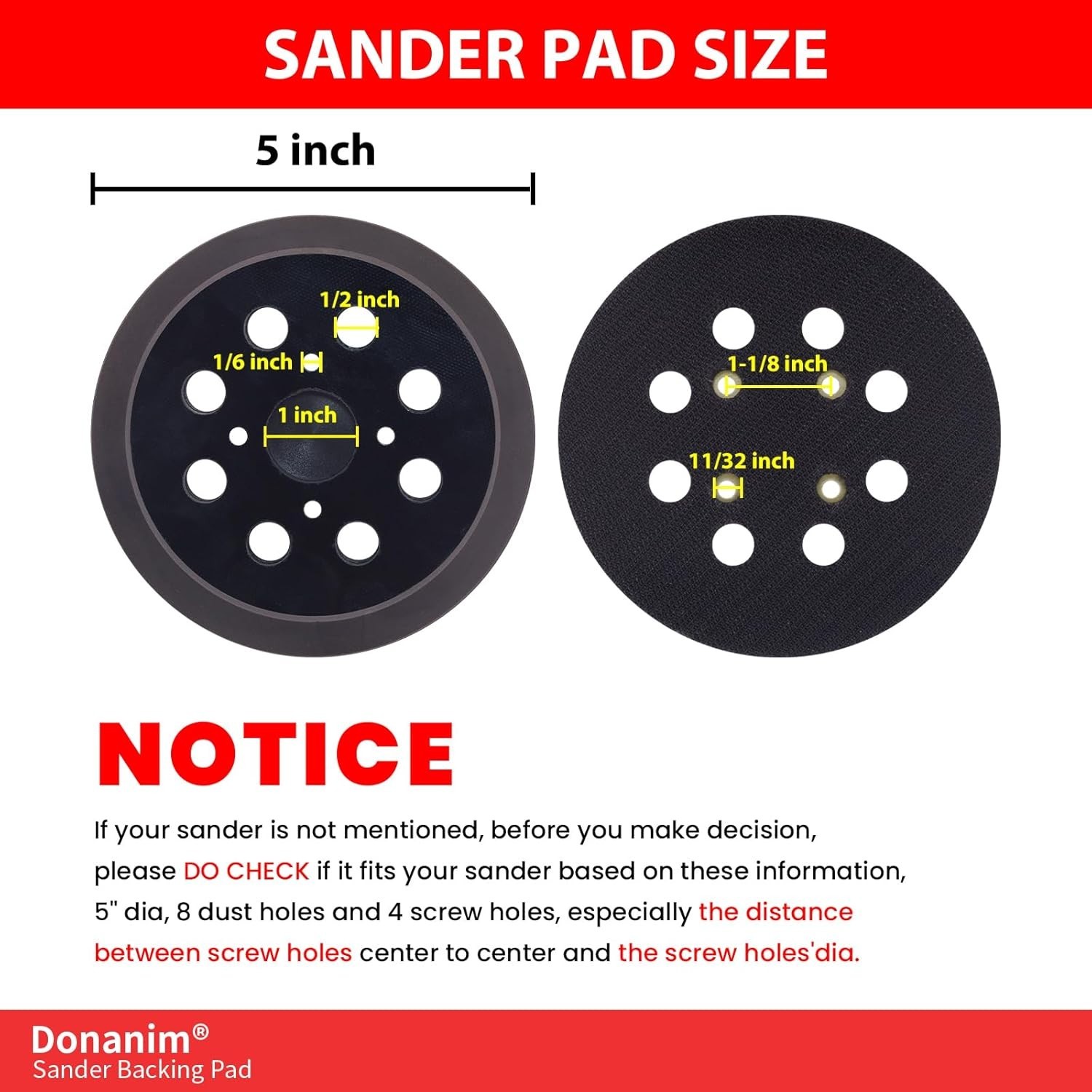 2 Pack Sander Pad Compatible with Craftsman, 5 Inch 8 Holes Hook and Loop Orb…