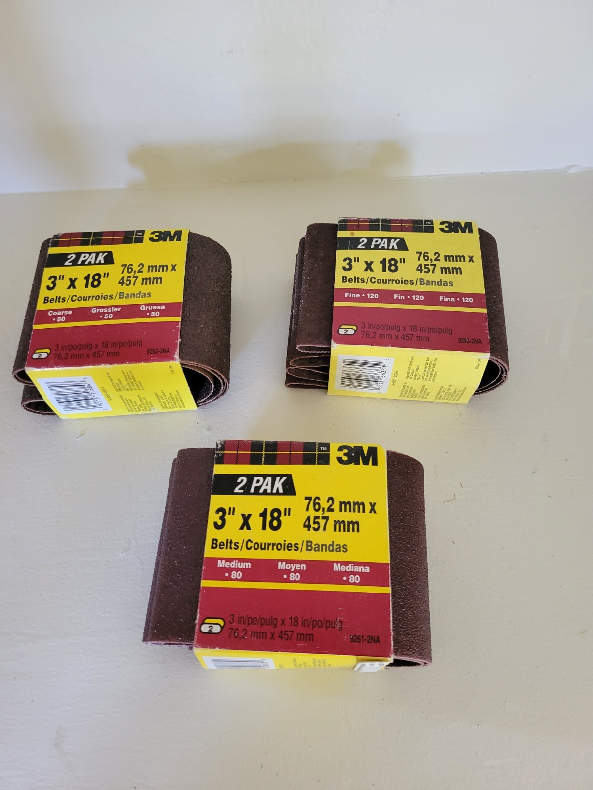 3×2 pack 3M 9262-2NA 3×18 Sanding Belts 50 Grit Coarse Aluminum Oxide, 2 Pack