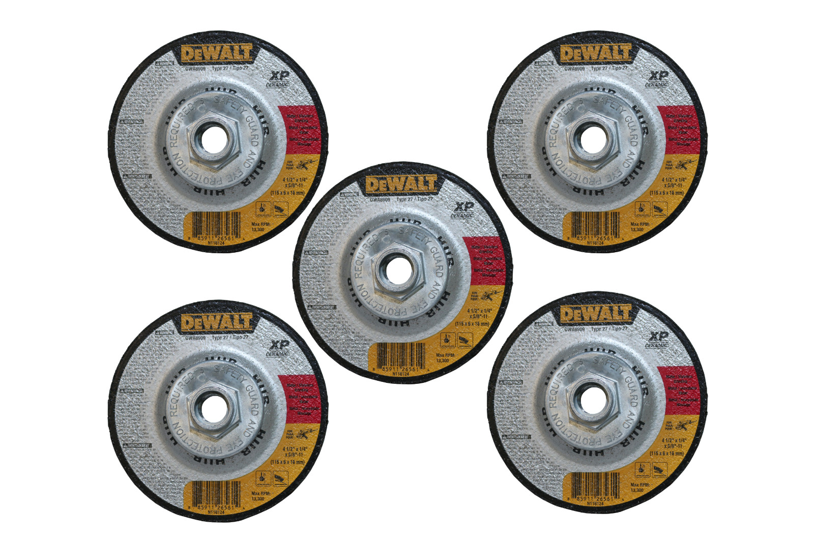 5 DEWALT DWA8909 Ceramic Metal Grinding Wheel 4.5 x 1/4 x 5/8 -11_NEW