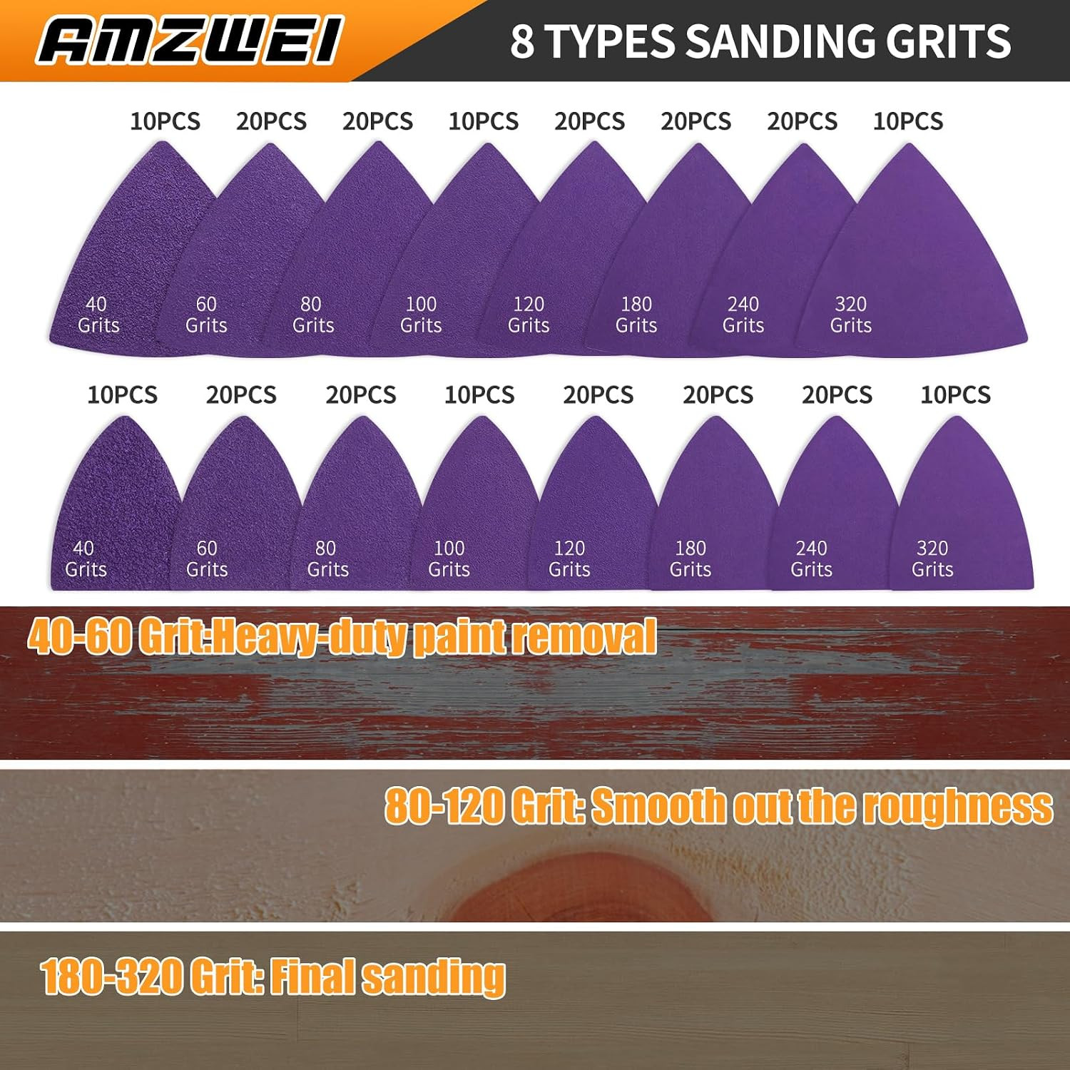 Upgraded 266CS Zirconia Oscillating Tool Sanding Kit | 3 Triangle/Finger Sanding