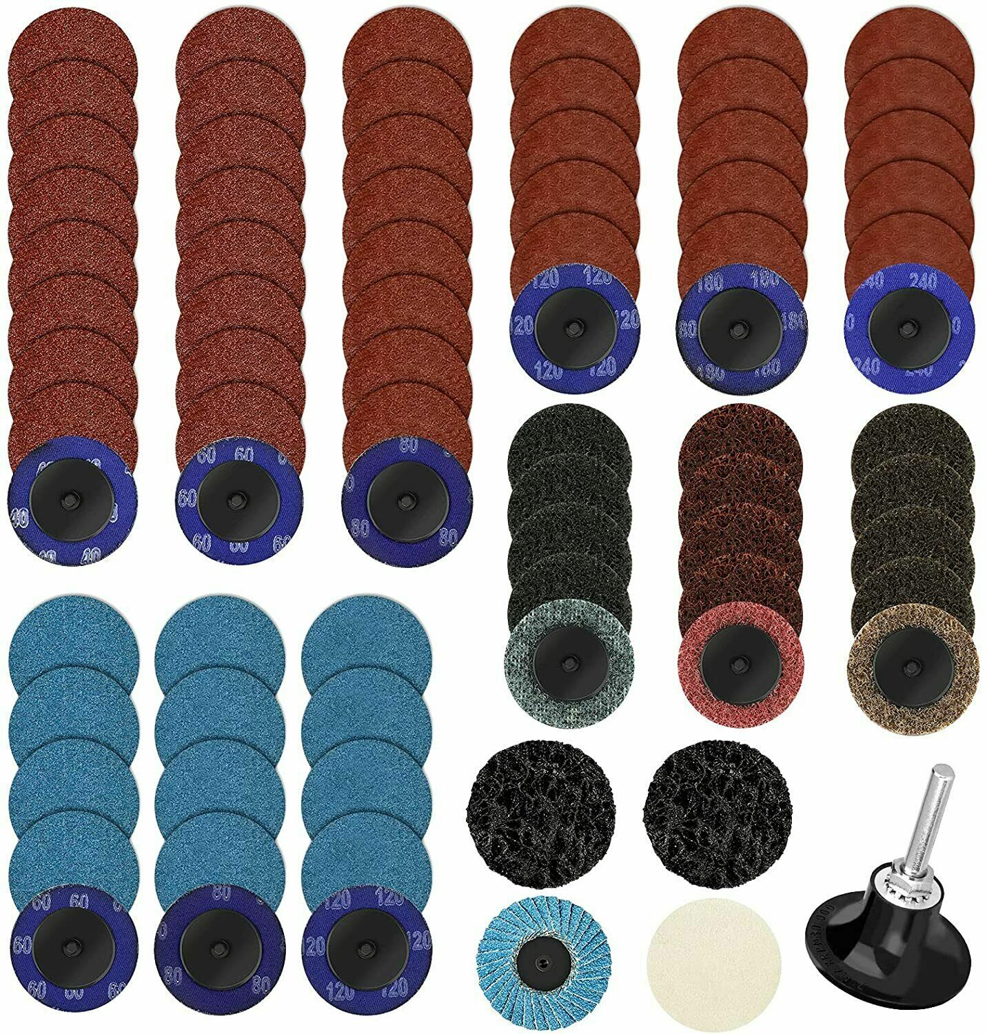 71PCS 2″ Roll Lock Sanding Discs Set W/ 1/4 Holder Die Grinder Quick Change Disc