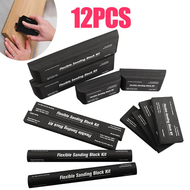 12Pcs Sanding Block Kit Flexible EVA Foam Wet or Dry for Automotive or Woodwork