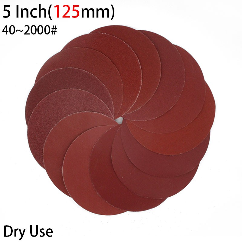 5 Inch 125mm Flocking Red Sand Dry Grinding Sandpaper Disc Hook & Loop 40~2000#