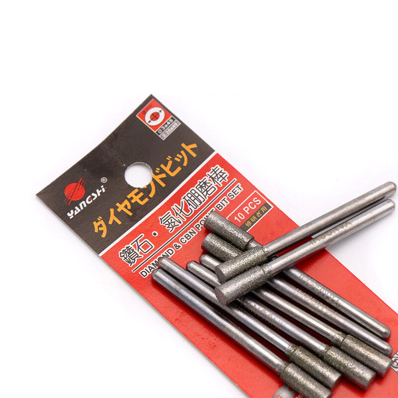 3mm Shank Cylindrical Diamond Grinding Heads Burr Drill Bits Jade Stone Carving