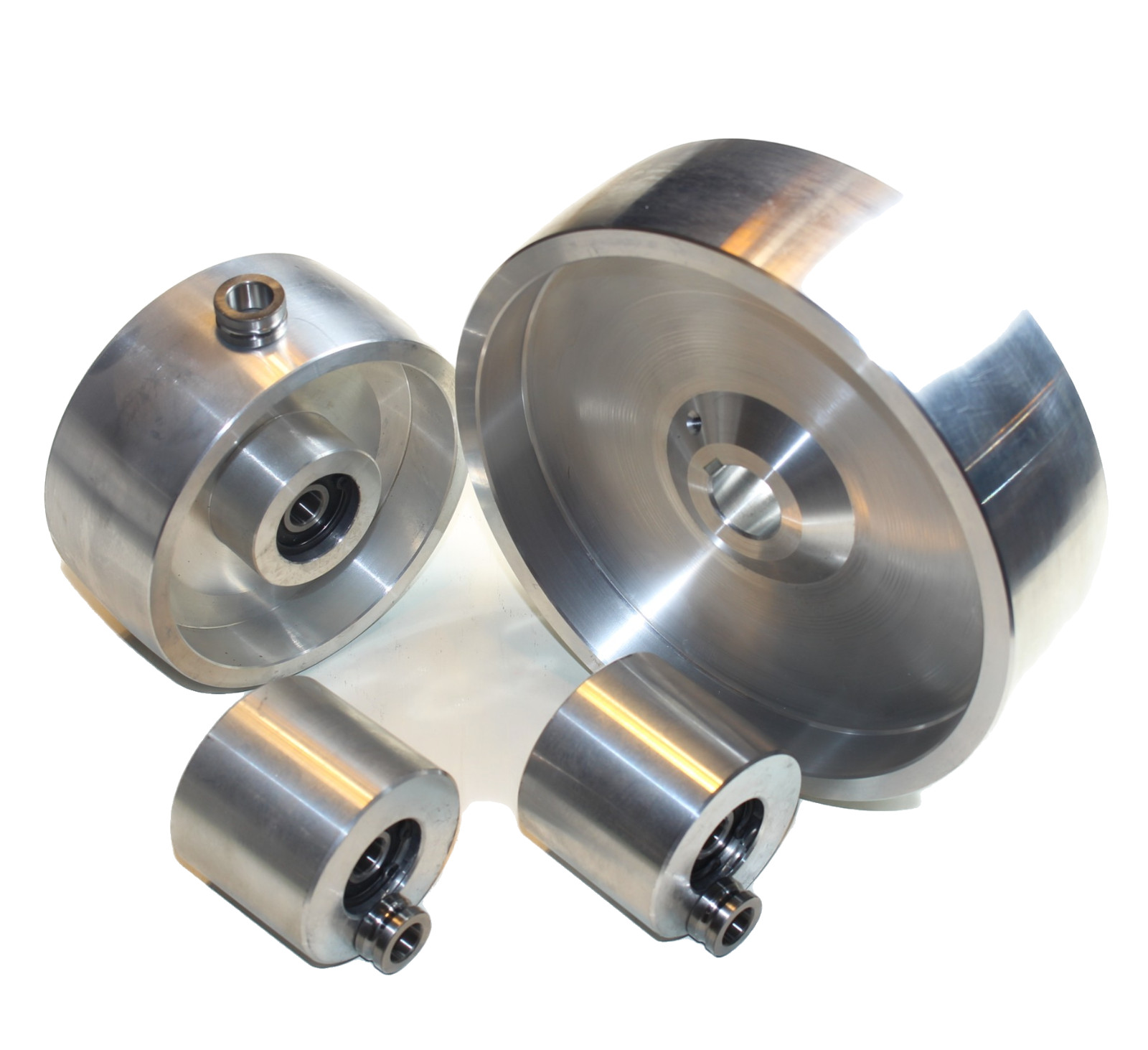 2×72″ Belt Grinder Wheel Set – 7.8″ Drive-5/8″ Shaft – 5.1″ Tracking- 2.5″ Idler