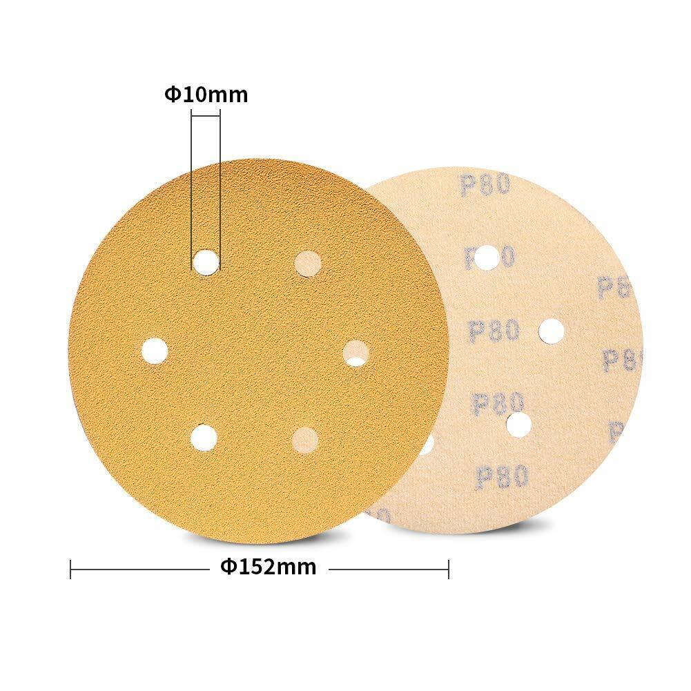 100PCS 6 in Hook Loop Sanding Disc 120 Grit 6Hole Sander Sandpaper For DA Sander