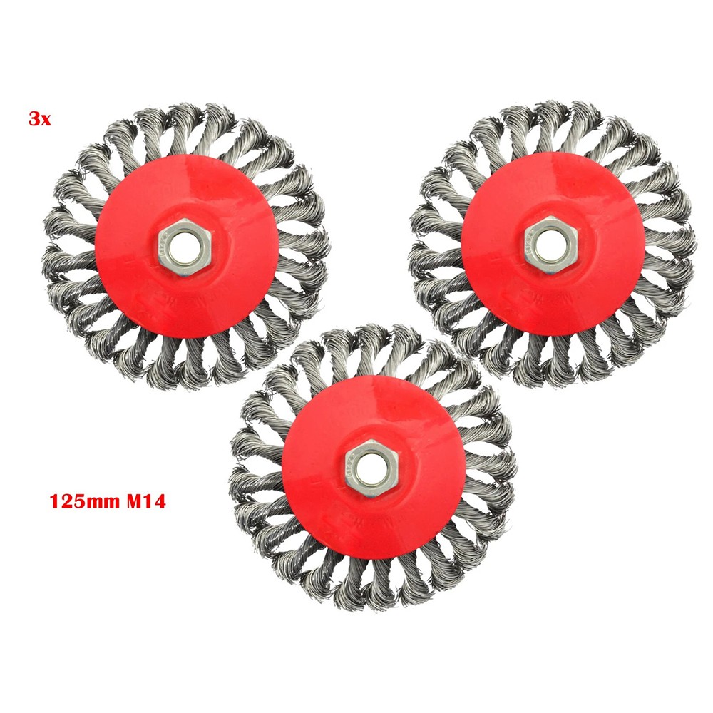 3x 125mm M14 Wire Conical Brush for Angle Grinder
