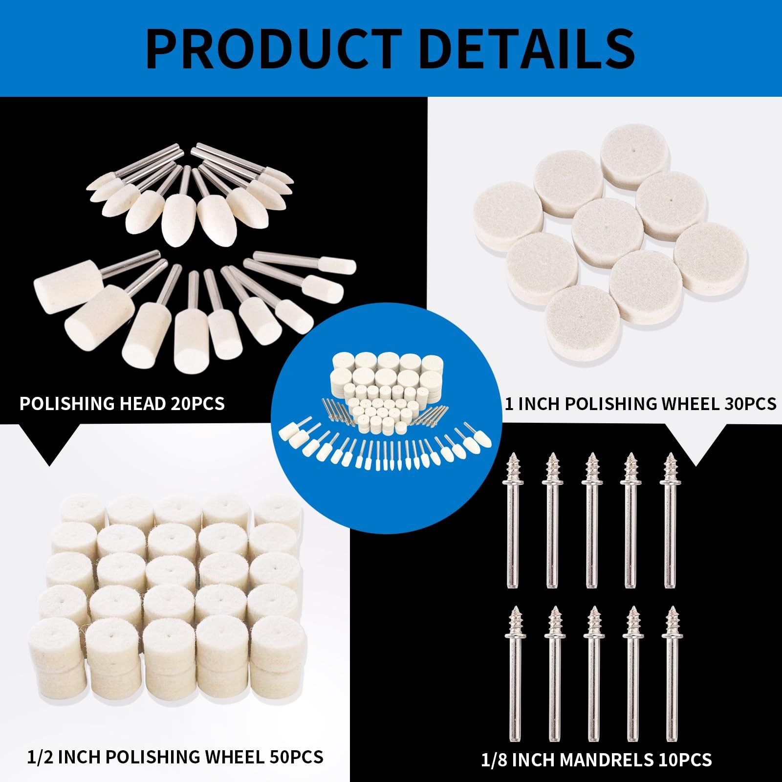 Polishing Buffing Wheel for Rotary Tool, 110PCS Wool Felt 110Pcs