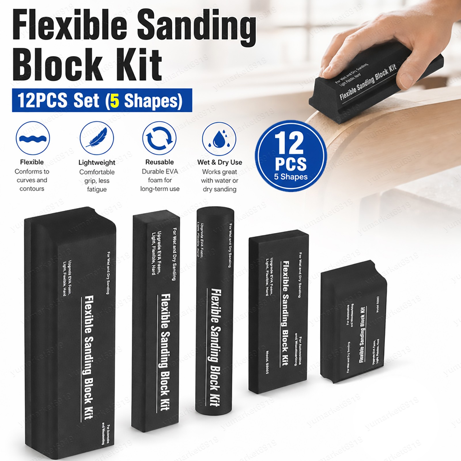 12Pcs Wet Dry Flexible EVA Foam Sanding Block Kit Auto Body Repair Grind Polish