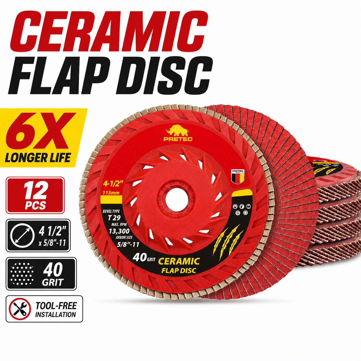 12Pack Ceramic Flap Discs 4-1/2″ T29 5/8″-11 for Angle Grinder 40 60 80 120 Grit